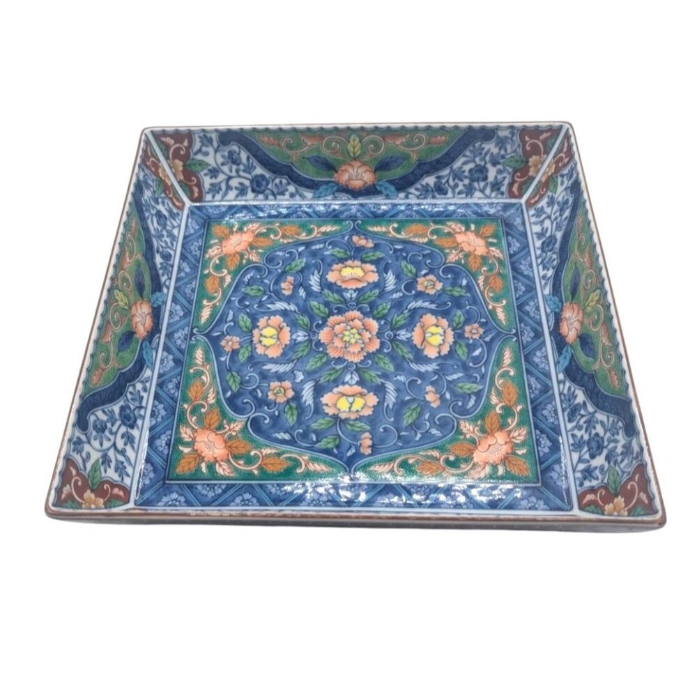 Japan Kozan Gama Porcelain Floral Square Bowl 10” - Picture 3 of 11